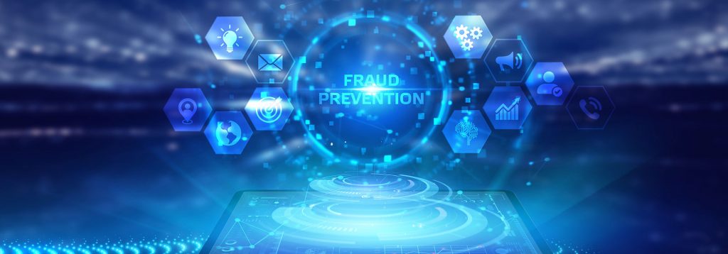 Blue graphic that says fraud prevention