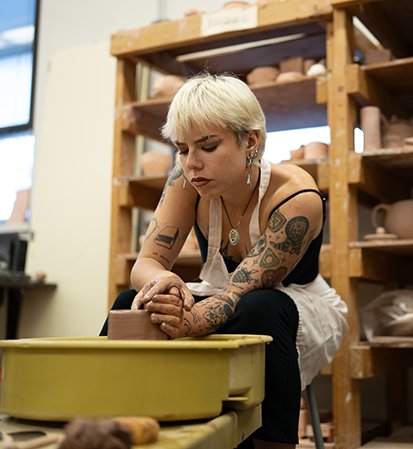 Carlow art student working in the ceramics studio