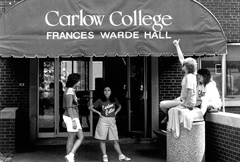 Students outside Carlow College Frances Warde Hall