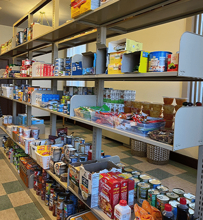 Stocked shelves at The Purple Door, Carlow's campus food pantry